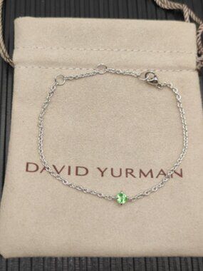David Yurman Green Gemstone Chain Bracelet Silver Adjustable